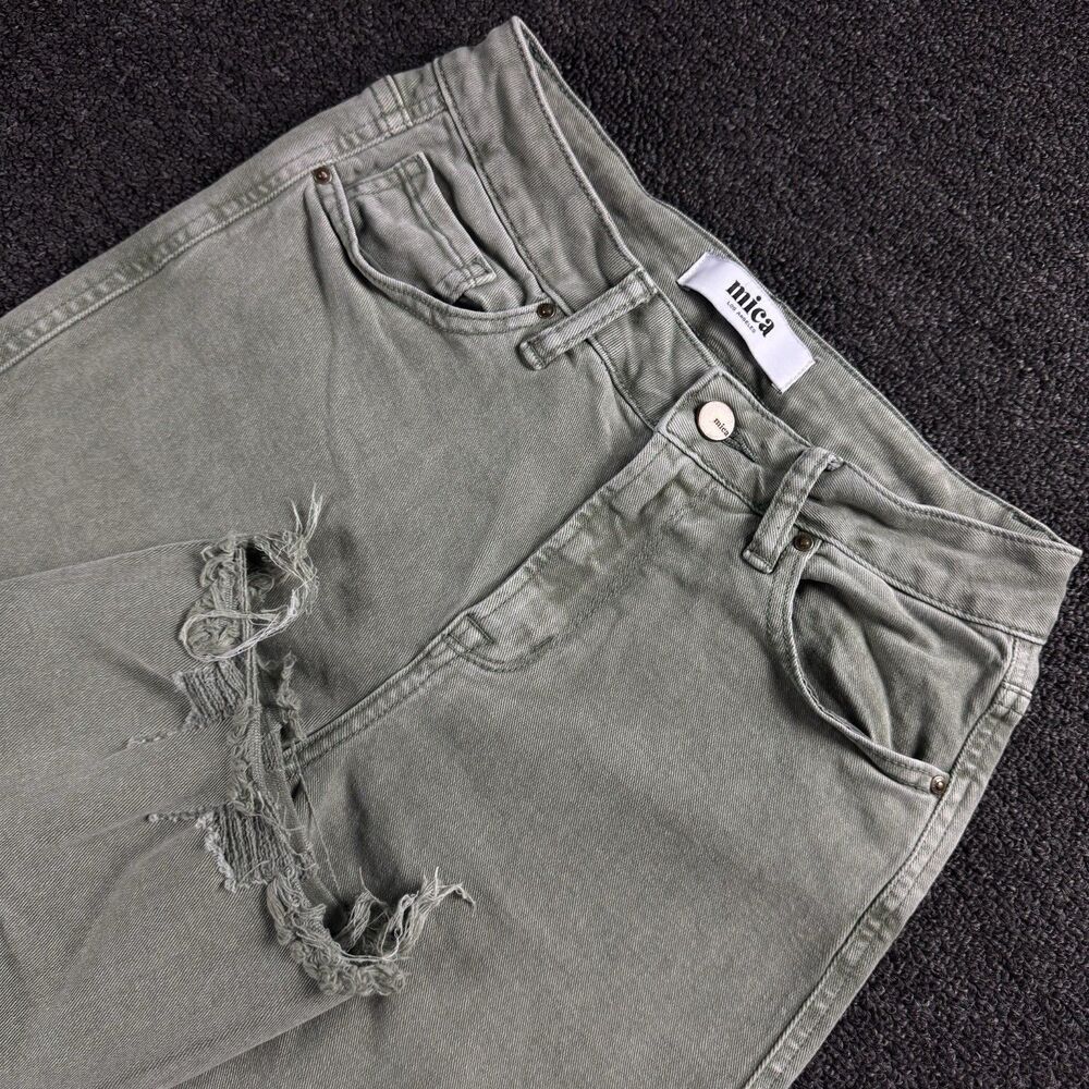 Mica High Rise Flare Crop Jeans Women 26 Green Raw Hem Distressed MDP-F3139CV
